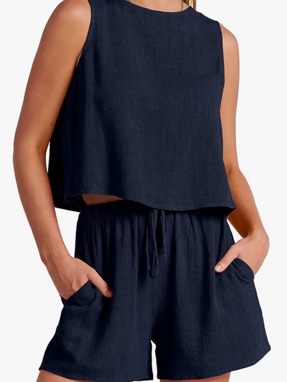 Navy Set | 2 piece crop top and high waisted shorts